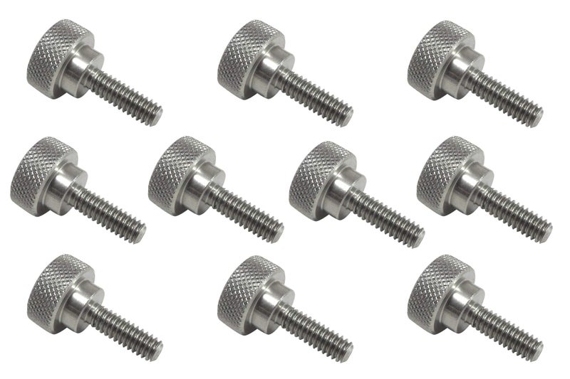 Taytools 10 Pack 1/4-20 x 3/4 Inch Threads 303 Stainless Steel Diamond Knurled Thumb Screws Knobs with Straight Shoulders Right-Hand Threads SAE Flat Tip Uncoated - Image 1